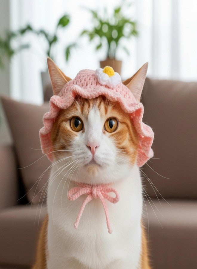 Matwsec 2PCS Strawberry Cat Hats Cute Flower Crochet Hats for Cats Small Pets Birthday Party Christmas Halloween Easter Travel Accessories Puppy Hat - Image 3
